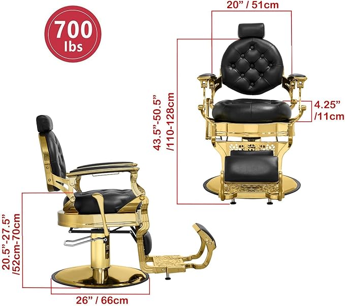 Kaleurrier Hair Styling Chair Reclining: Men’s Barber Chairs for Barber Station - Heavy Duty Salon Chair with Footrest for Hair Stylist Wide Seat Gold and Black