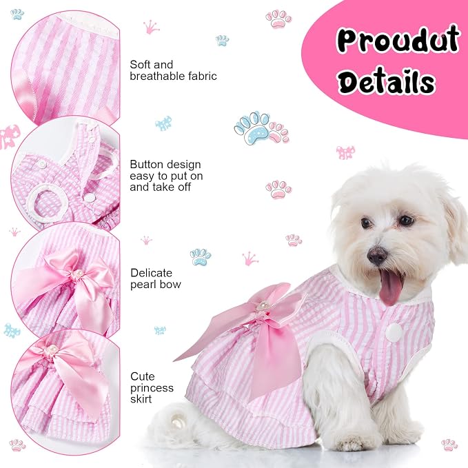 Reginary 4 Pack Princess Dog Dresses for Small Dogs Girl, Tutu Skirt with Pearl Bow, Cute Summer Puppy Clothes, Sleeveless Pet Apparel with Front Buttons for Chihuahua Yorkie Maltese, Cats(Small)