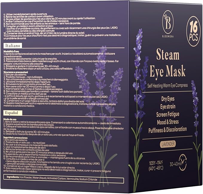 16 Pack Lavender Steam Eye Mask for Dryness, Puffiness, Strain & Relaxation, Heated Eye Mask for Sleep & Travel, Self-Heating & Disposable Warm Compress, Travel Essentials, Relaxation Gifts for Women
