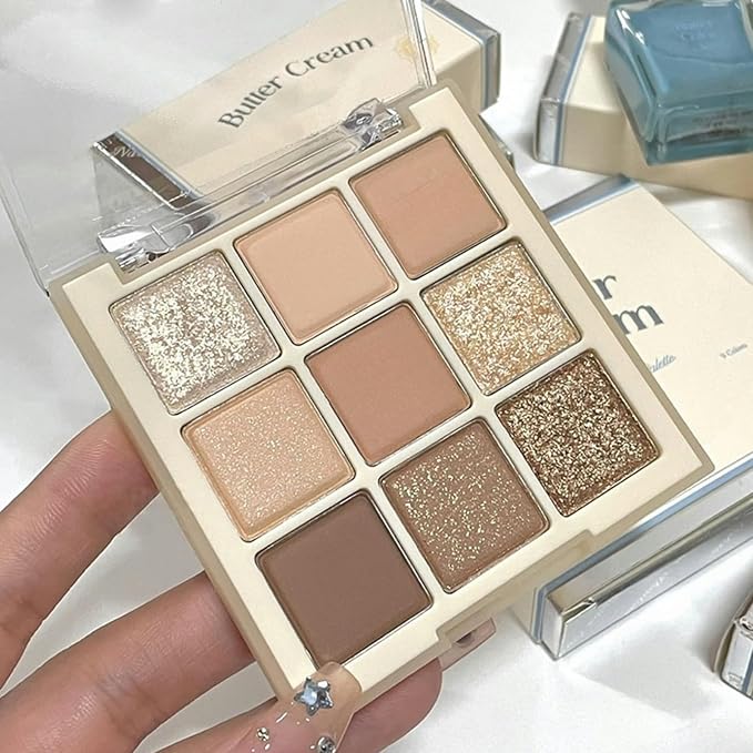 9Color Nude Brown Eyeshadow Palette, Matte Shimmer Glitter Eye Shadow Makeup Palettes, Beige Naked Neutral Gold Eyeshadow Makeup Pallet, Highly Pigmented Long Lasting Blendable Warm Toned Eyeshadow