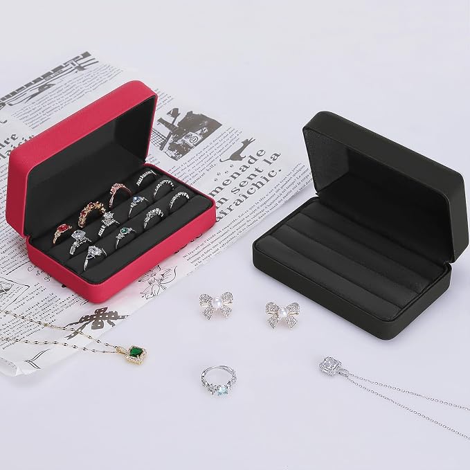 KUKUVR Velet Jewelry Ring Storage Box | Travel Jewelry Case with 3 Slot Ring Display Organizer