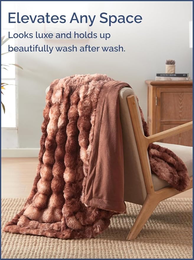 3D Fleece Bubble Blanket King - Rabbit Blanket - 90" x 108", Marble Brown | Soft Fluffy Faux Fur Blanket for Couch Sofa & Chair, Cozy Gifts for Women, Tie Dye Cloud Throw Bed Cover, Thick Plush Bedding