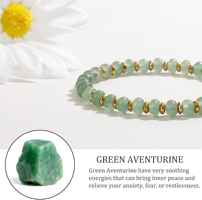 GolbalJew 4 * 6mm Gemstone Rondelle Bead Bracelets for Women Healing Crystal Stone Beads Bracelet Handmade Beaded Spiritual Jewelry Gifts