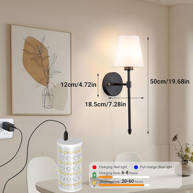 Nekhung Battery Operated Wall Sconce, Peel and Stick Sconces Set of 2 | Wireless Adhesive Stick On Wall Sconce, 10000mAh Rechargeable RGB Bulb with Remote, No Drill Wall Light for Bedroom Decor
