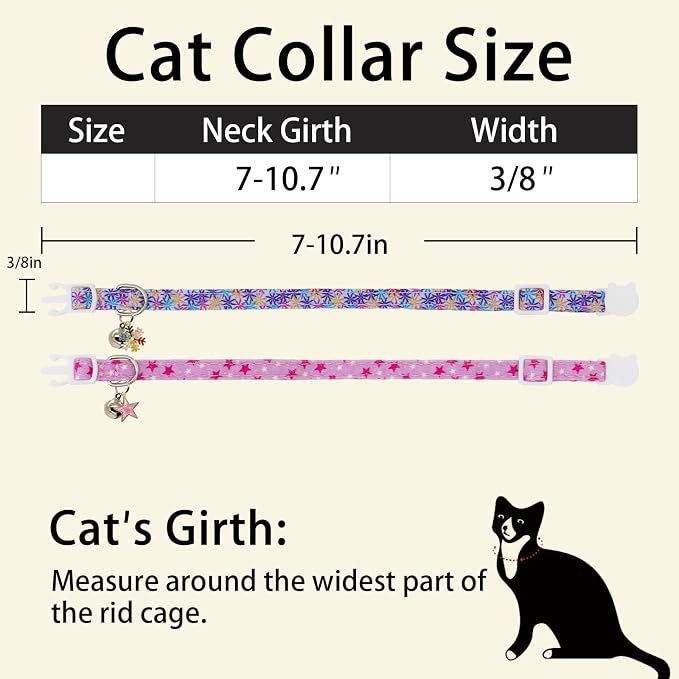 Cat Collars for Girl Cats & Boys, 2 Pack Soft Cotton Breakaway Collar with Removable Bell and Cute Charms, Adjustable Safety Pet Necklace, Colorful