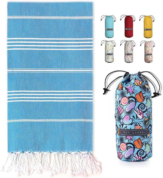 BAY LAUREL Turkish Beach Towel with Travel Bag 39 x 71 Quick Dry Sand Free Lightweight Large Oversized Towels Light