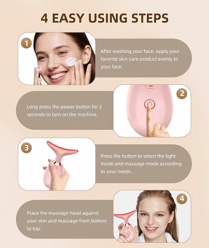 ELISHINE 7 Color Face and Neck Massager Light Therapy, Red Light Based Facial Massager for Skin Care, Firming, Smoothing (Rose Golden)