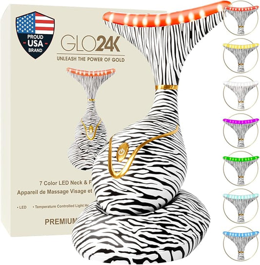 GLO24K Red Light for Face & Neck Beauty Device - 7 in 1 Facial Massager Tool and Neck Care Device for Neckline Care, Face and Neck Massager for Women