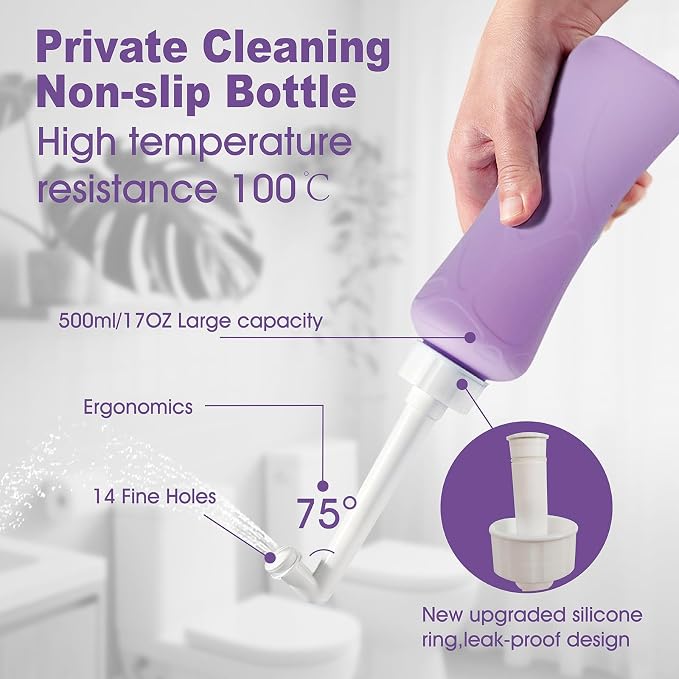 Peri Bottle for Postpartum, Portable Bidet, Perineal Bottle for Postpartum Essential, 17 OZ Upside Down Peri Bottle for Postpartum Recovery, Postpartum Care with Carrying Bag (Purple, L)