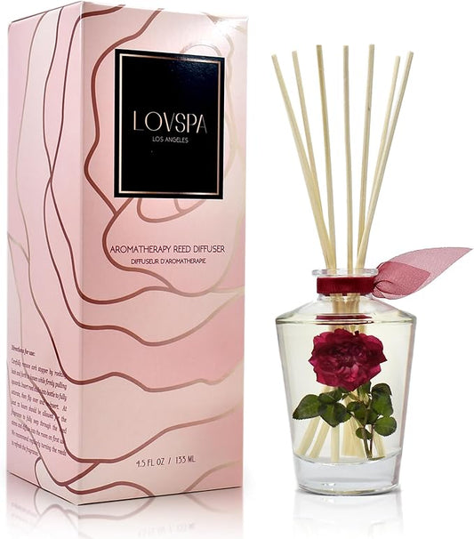 Reed Diffuser Set, PURIFY Rosewater Scented Oil Diffuser with Sticks, Home Fragrance Accessories for Bathroom Shelf Decor, Aroma Diffusers for Home or Office Desk, USA Made