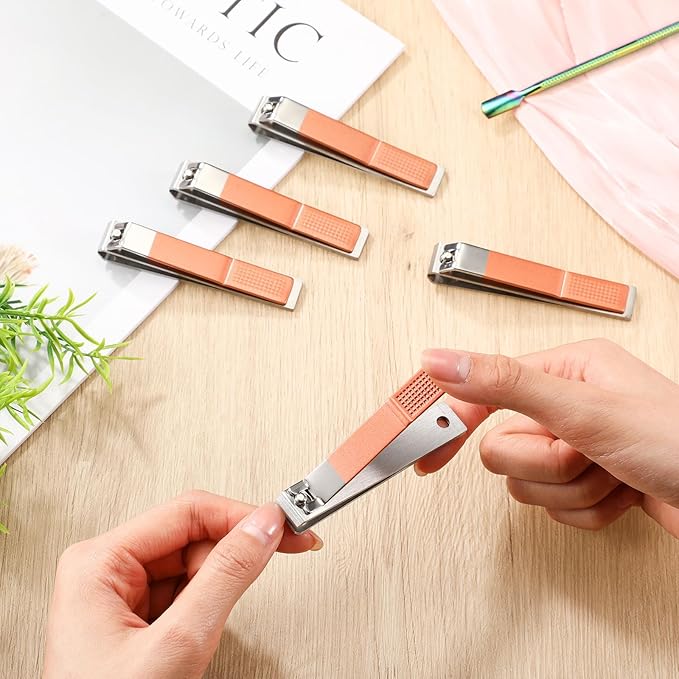 Mudder 6 Pcs Rose Gold Large Toenails Clippers Big Nail Clippers Straight Edge Toenails Cutters Stainless Steel Nail Trimmer Cutters for Men Women Thick Nails Straight Sharp Blade and Anti-slip Handle