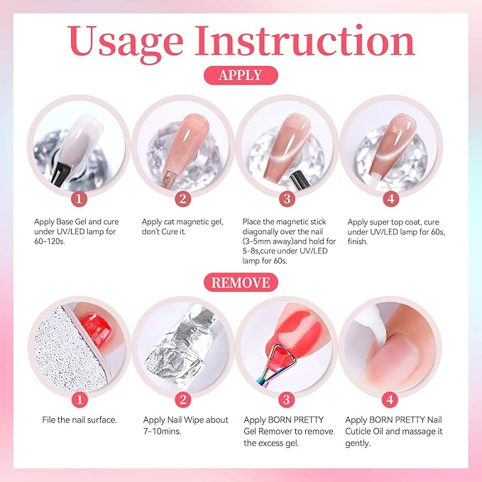 Born Pretty Spring Summer Cat Magnetic Eye Gel Polish,2026 Fruit Pink Green Holographic Glitter Shimmer Translucent Sheer Magnetic Gel Polish Salon DIY at Home
