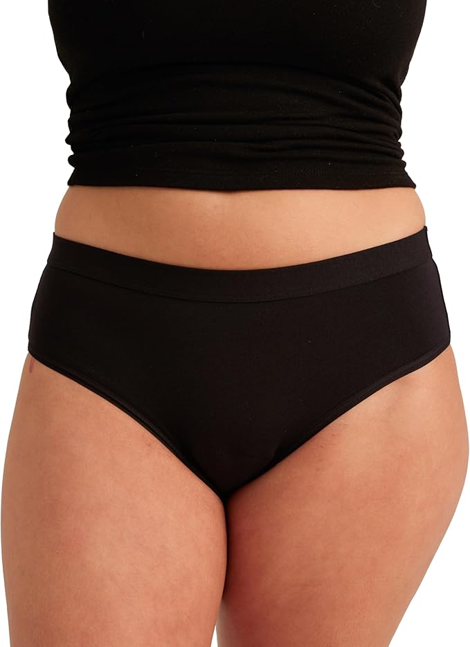 Saalt EveryWear Cotton Brief - Leakproof Period Underwear - Mid-Rise, Full Coverage Womens Underwear - Reusable & Washable - Replaces 3 Pads or 4 Tampons - Small, Volcanic Black