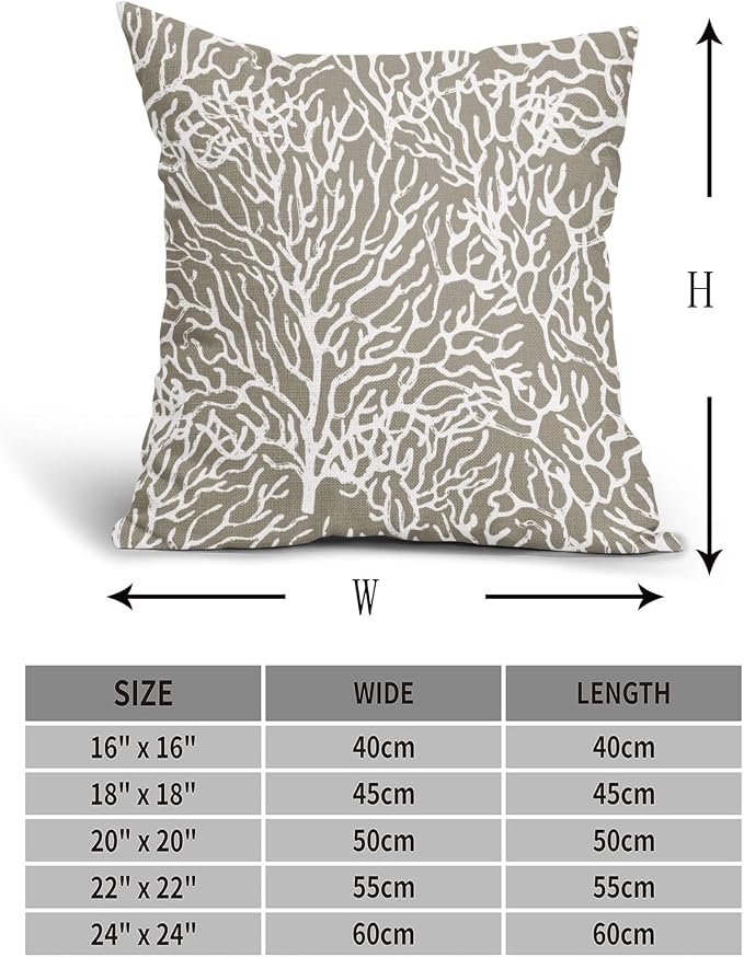 Nautical Coastal Coral Pillow Covers 18x18 Inch Set of 2 Summer Ocean Beach Taupe Decorative Pillow Cases Outdoor Linen Cushion Cover Farmhouse Decor for Bedroom Home Sofa Couch Bed