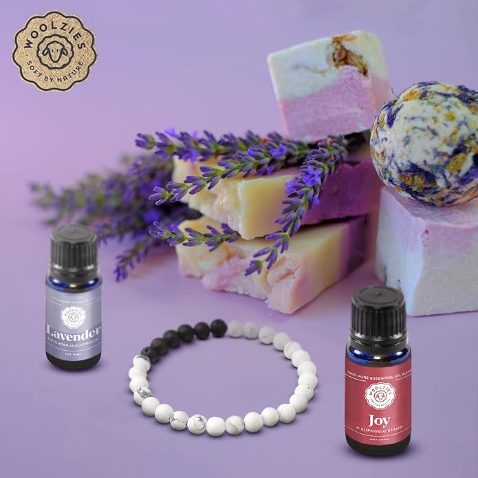 Woolzies Lava Rock Aromatherapy Diffuser Bracelet | Incl Lava Stone Bead bracelet + Lavender & Joy Essential Oils 10 ML
