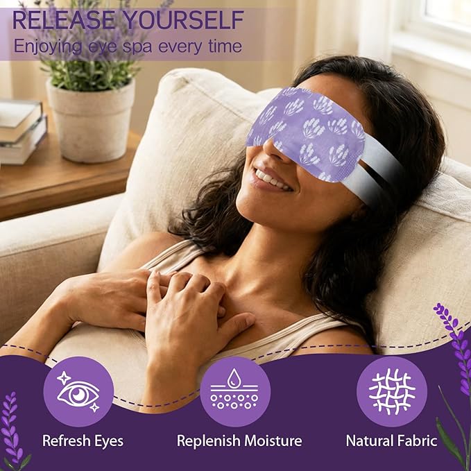 100 Pcs Steam Eye Masks for Dry Eyes Lavender Self Heated Steam Warm Eye Mask Heated Disposable Eyes Masks for Dark Circles, Puffy, Relief Stress, Fatigue Relaxation Gifts