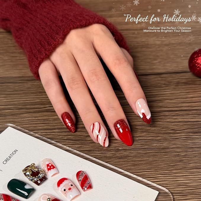 GAOY Christmas Red Gel Nail Polish Set, 6 Colors Glitter Burgundy Red Green Sparkle Gold, UV Light Cure Gel Polish for Nail Art DIY at Home