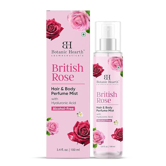 Botanic Hearth British Rose Hair Perfume & Body Mist, Long-Lasting Hair Deodorizer, Body Scent for Women & Men, Alcohol-Free Clean Fragrance Hair Spray For Everyday Wear, All Day Freshness, 3.4 Fl Oz