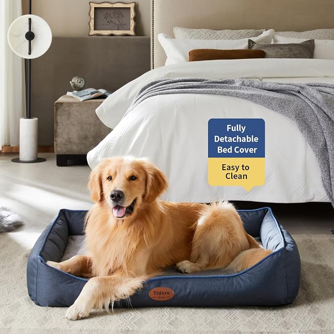 Tidore Orthopedic Dog Beds for Medium Dogs, Durable Egg Crate Foam Sofa Dog Bed wit Washable Removable Cover,Waterproof Lining,Pet Bed for Large Dogs (Navy Blue, 39.4" L x 31.5" W x 7.4" Th)