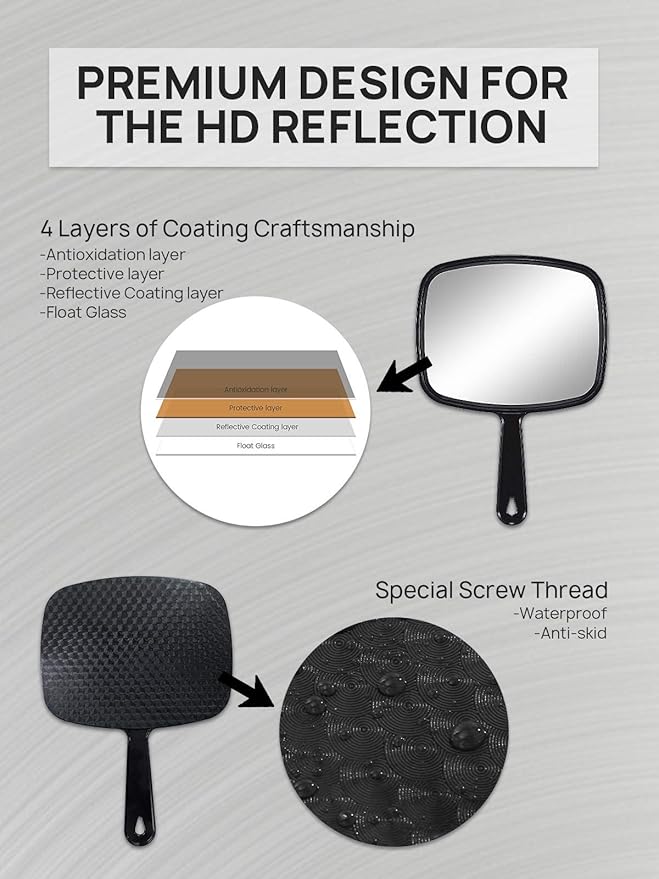 OMIRO Hand Mirror, All Black Handheld Mirror with Handle, 6.6" W x 9.3" L, Pack of 6