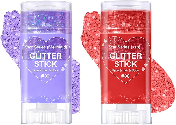 Body Glitter Stick,Mardi Gras Accessories,Sparkling Face Hair Glitter,Mermaid Sequins Chunky Glitter Face Paint,Singer Concert Outfit Festival Rave Accessories for Women and Kids (#6+8)