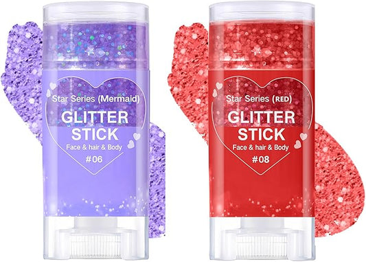 Body Glitter Stick,Mardi Gras Accessories,Sparkling Face Hair Glitter,Mermaid Sequins Chunky Glitter Face Paint,Singer Concert Outfit Festival Rave Accessories for Women and Kids (#6+8)
