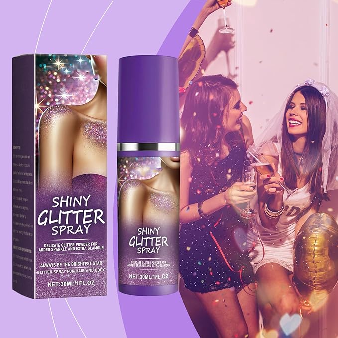 Body Glitter Spray with Mica & Tocopherol, Long Lasting Shimmer Formula for Body, Face, Hair & Clothes, Quick-Drying Sparkling Spray for Cocktail, Cosplay, Party, Festivals, Special Events
