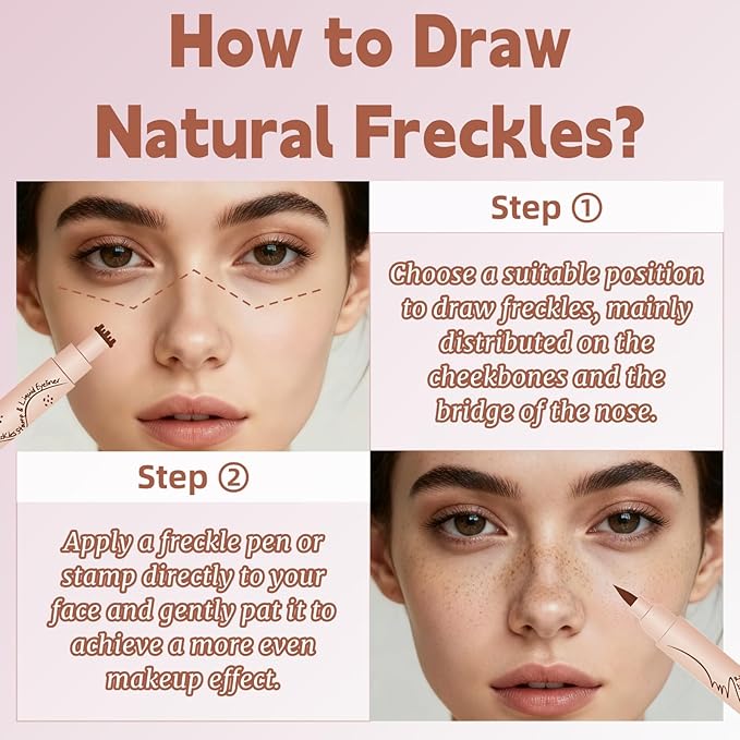 WEU 2-in-1 Freckle Pen and Stamp for Natural Fake Freckles, Waterproof & Stain-resistant Faux Freckles, 2 Pcs (Light Brown and Chestnut)