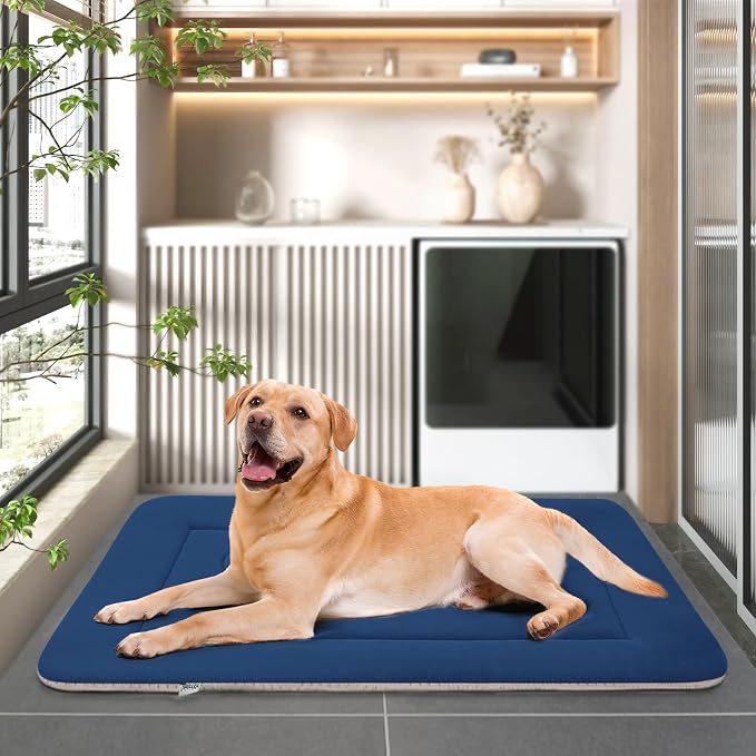 Dog Bed Soft Dog Crate Pad Mat for Medium/Large Dogs 36 in Non-Slip Bottom Washable Dog Sleeping Mattress Pet Beds Cat Beds Kennel Pads, Dark Blue