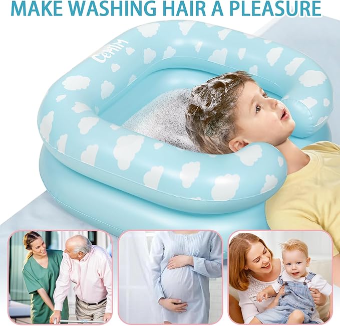Inflatable Shampoo Basin for Kids - Hair Washing Basin for Children,Teens,Toddler With Neck Support, Portable Shampoo Bowl for use In Bed,on Bathtub,On Floor,or Sink,Tear-Free Rins