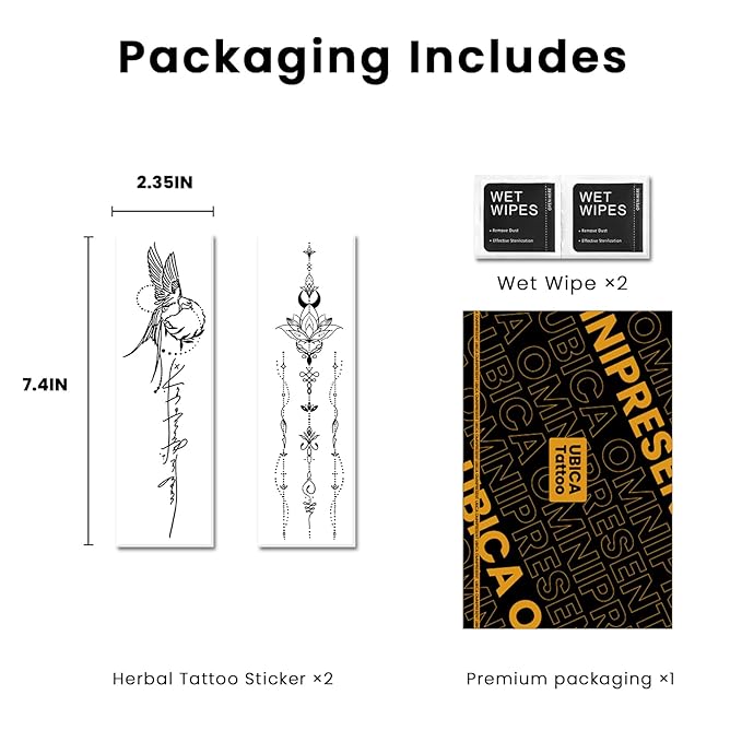 Semi Permanent Tattoos, 2 Weeks Large Realistic Hummingbird and Henna Moon Flower Temporary Tattoos for Women Adults Spine Arm Wrist, Fake Tattoos, Waterproof and Non-Reflective, 2 Sheets