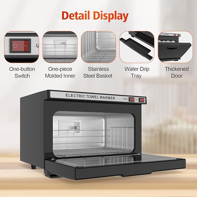Towel Warmer Cabinet, 16L Professional Hot Towel Warmer Heating Use for SPA, Massage, Salon, Barber and Home - Black