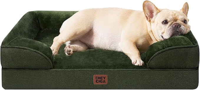 EHEYCIGA Orthopedic Small Dog Bed, Waterproof Memory Foam Washable Pet Beds | Non-Slip Bottom and Egg-Crate Foam Medium Pet Couch Bed with Washable Removable Cover, Dark Green