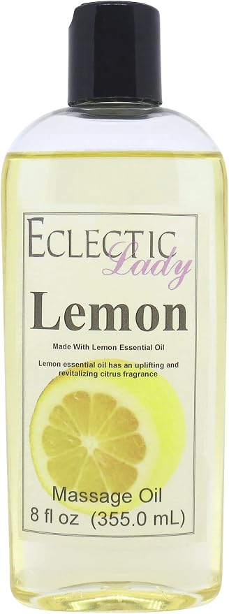 Lemon Massage Oil, 4 oz, Natural Ingredients with Sweet Almond & Jojoba Oil