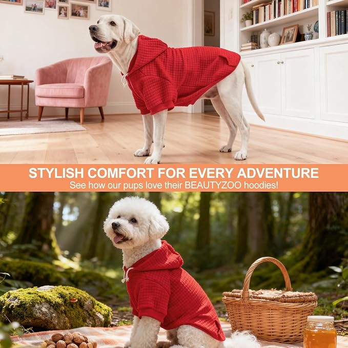 BEAUTYZOO Dog Hoodies Sweater for Small Dogs,Waffle‑Like Laminated Pet Coat | Warm Dog Sweatshirt with Pocket & Leash Hole,Pullover Clothes for Girl Boy Dogs & Cats,Stretchy & Easy‑On‑Off,Chihuahua Puppy