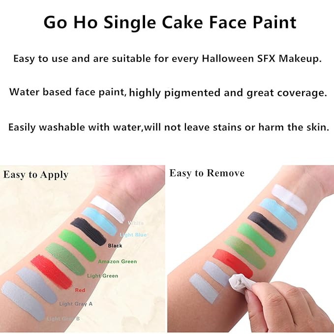Go Ho Amazon Green Face Paint Washable for Halloween Makeup,Creamy to Gel Water Based Green Body Paint Full Coverage for Adults Children Cosplay SFX Costumes Festivals Makeup,25g