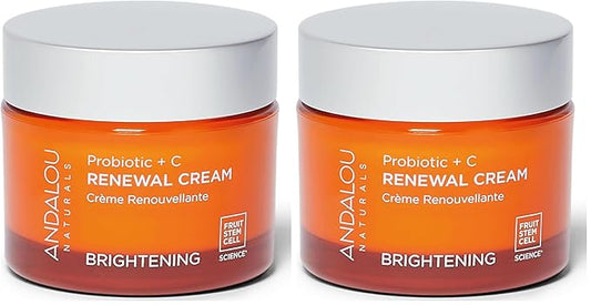 Andalou Naturals Probiotic + Vitamin C Renewal Cream-Complexion Enhancing Hydrating Face Moisturizer-Helps Promote Firmer Skin&More Even Tone-Lightweight,Non-Greasy Formula-1.7 Oz,(Pack of 2)