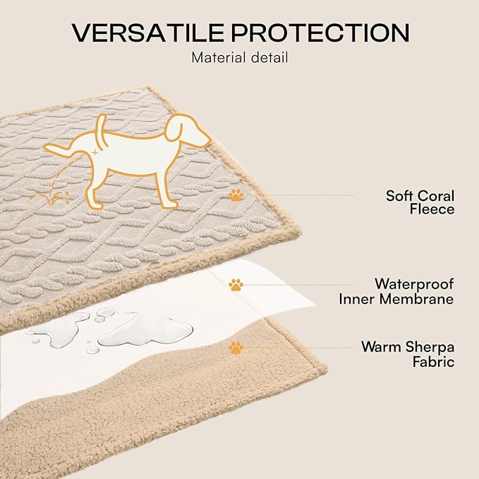 Luciphia Waterproof Blanket for King Bed Reversible Fleece Couch Cover | Reversible waterproof pet blanket with soft Sherpa fleece machine washable protect couch bed car, Beige-thicken 100" x 82"