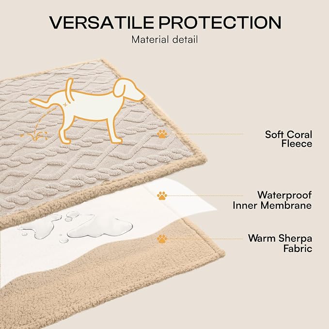 Luciphia Waterproof Blanket for Twin Bed Reversible Fleece Couch Cover | Reversible waterproof pet blanket soft fleece machine washable protect couch bed, Beige-thicken 85" x 57"