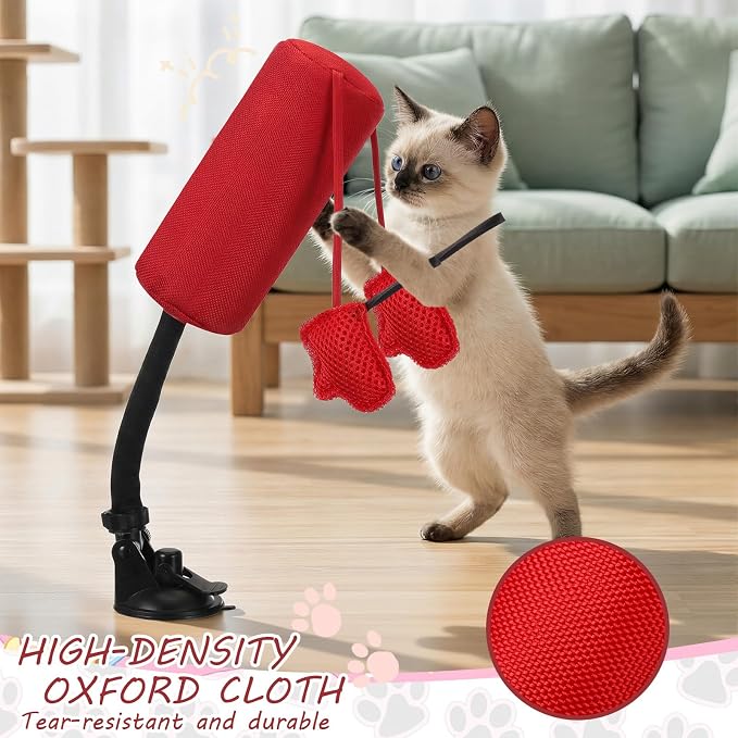 1 Pcs Cat Punch Bag Toy Suction Cup Base Catnip,Red