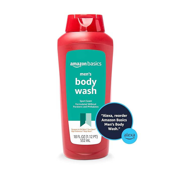 Amazon Basics Men's Body Wash, Sport Scent, Paraben and Phthalate Free, Refreshing Shower Gel, 18 Fluid Ounce