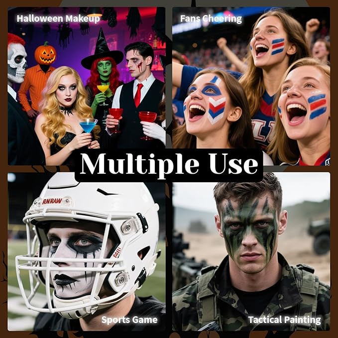 Red Black Blue Face Body Paint Stick Set with Translucent Setting Powder and Sponges, Professional Full Coverage Face Painting for Adults Halloween Cosplay SFX Joker Skull Monster Makeup
