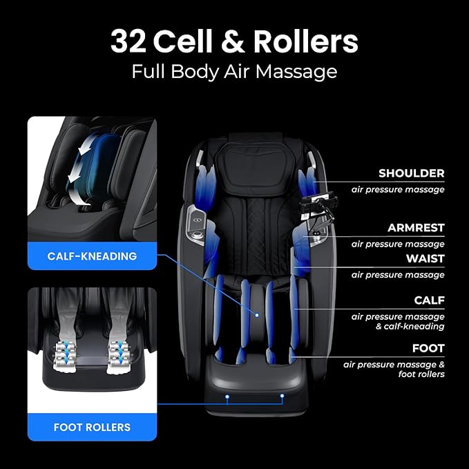 Osaki Vibe 4D l 4D Massage Mechanism l Automatic Body Scan l Deep Calf-Kneading l Space-Saving Technology l 3-Stage Zero Gravity l 32-Cell Full Body Air Massage (Black)