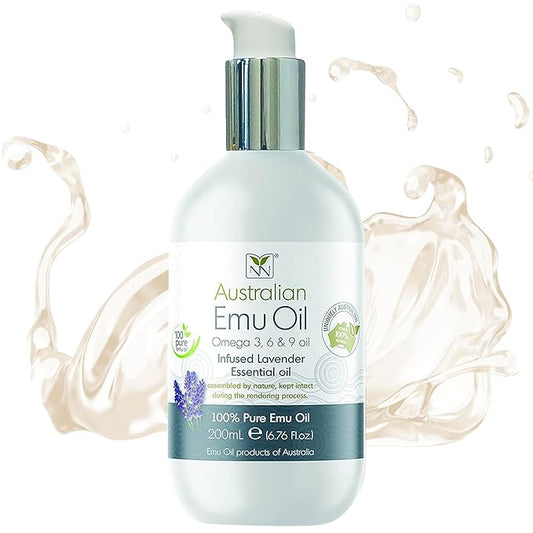 Y Not Natural Pure Emu Oil - Organic Moisture for Face, Body, Hair, Scalp & Nails - Rich in Omega 3-6-9, Vitamins & Essential Minerals - Australian Emu Oil (200ml) 6.76 fl oz - Lavender
