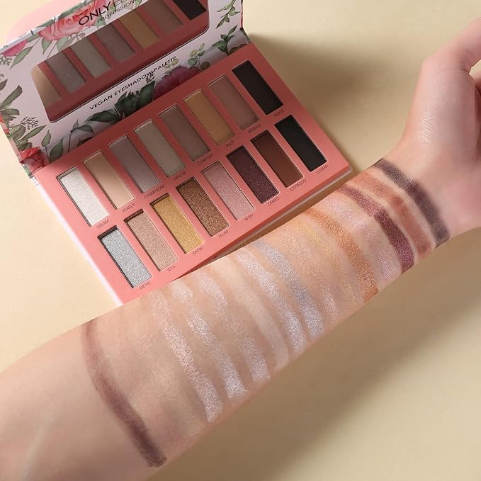 Vegan Brown Eyeshadow Palette with 16 Shades - High Pigment, Easy to Blend - Metallic & Shimmer Nude Shades - Long Lasting, Sweatproof & Waterproof