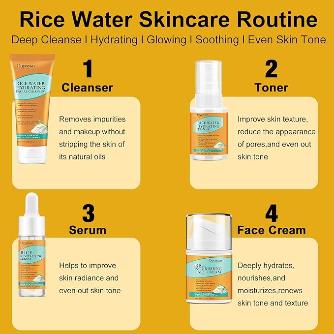 Skin Care Set,Women Teen Glass Skincare w/ Korean Rice Extract,Hydrate Glow Repair Anti-Aging Facial Routine Kit Gift Set for Womens Teens Girl Mom Wife Valentines Christmas Gifts Stocking Stuffers