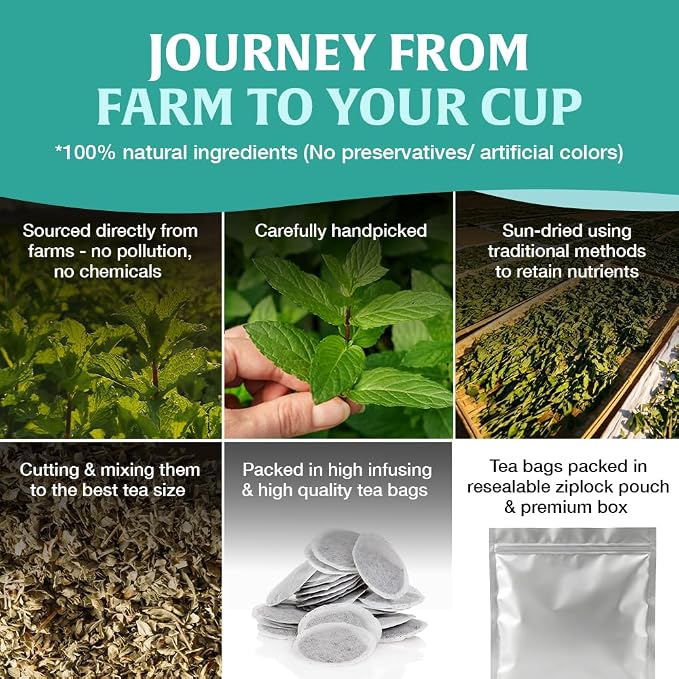 HANDPICK, Spearmint Tea Bags (40 Herbal Tea Bags) |Refreshing Mint Tea | Non-GMO | Round Eco-Conscious Teabags