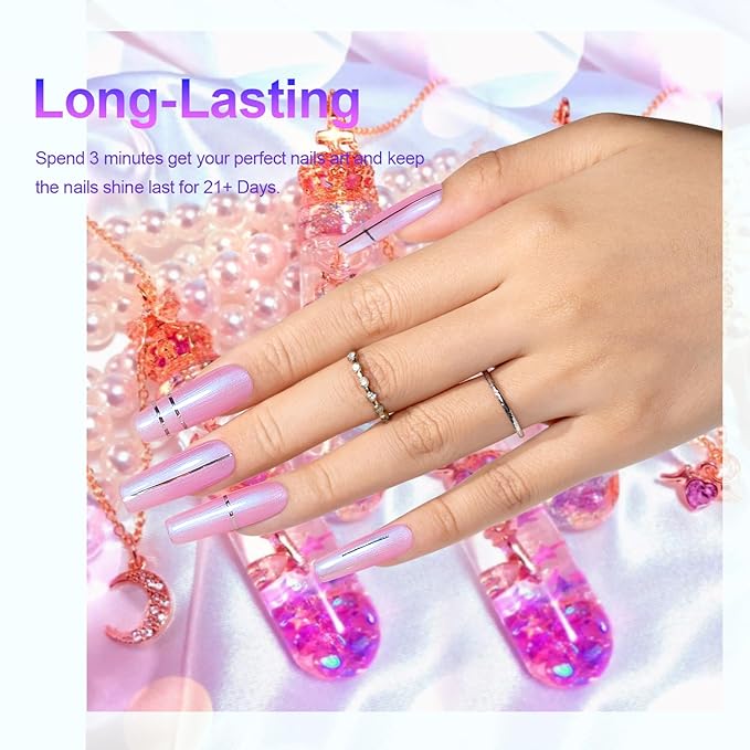 RARJSM Pearlescent Gel Nail Polish Set Mermaid Dreams Iridescent Shell Glitter Gel Polish 6 Colors Pink Blue Green Purple Gold Shimmer Swirl Thread Effect Soak Off Curing Requires Home Salon
