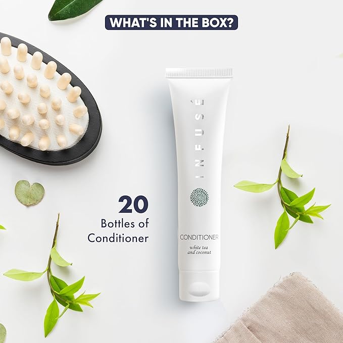 Travel Size Hotel Conditioner 20 Count 1 oz Bottles Guest Amenities for Hotels Vacation Rentals and Short Term Rentals Paraben Free White Tea and Coconut Scent Infused with Aloe & Olive Oil by INFUSE