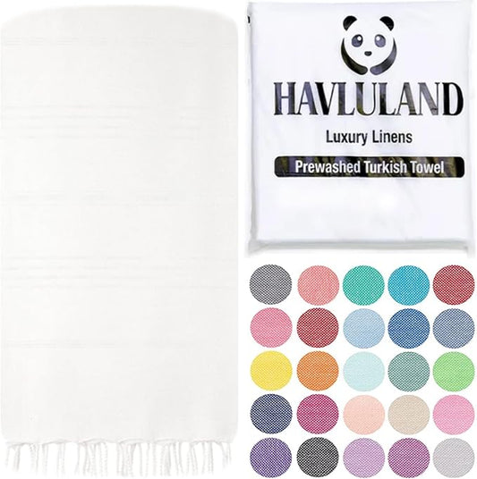 HAVLULAND Turkish Beach Towels Oversized 72"x40" -100% Cotton Bath Towel | Sand Free, Quick Dry, Absorbent & Lightweight, Compact Travel Towel, Large Pool Towels - White